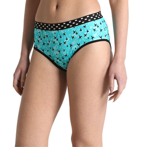 Deevaz Cotton Rich Mid Waist Bird Printed Hipster Panty Combo of 3 in Pink-Yellow-Green.