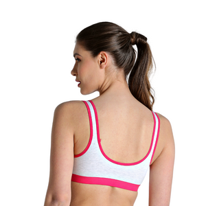 Deevaz Combo of 3 Non-Padded Cotton Rich Sports Bra In Red, Black & Fuchsia Melange Colour Detailing.