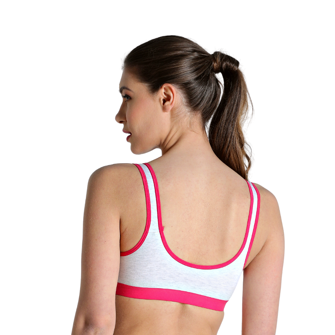Deevaz Combo of 4 Non-Padded Cotton Rich Sports Bra In Red, Burgundy, Fuchsia & Orange Melange Colour Detailing.