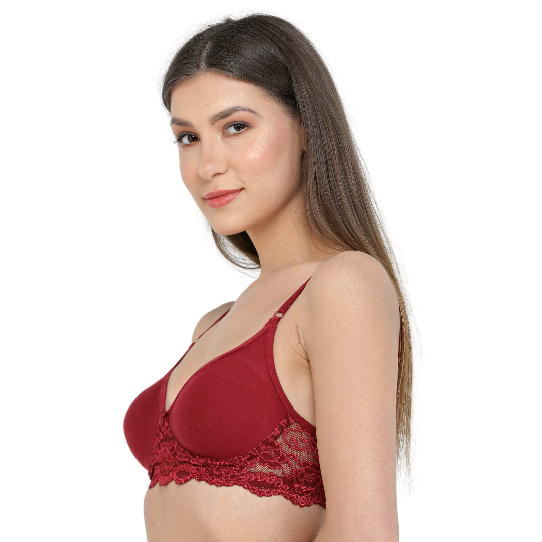 Deevaz Marron Colour Spacer Cup Light-Padded Non-Wired Full Coverage Lace Bra