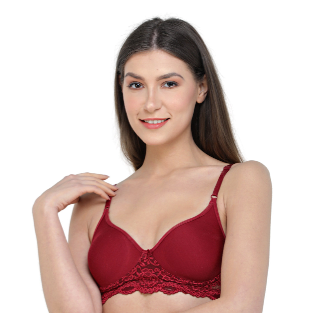 Deevaz Marron Colour Spacer Cup Light-Padded Non-Wired Full Coverage Lace Bra