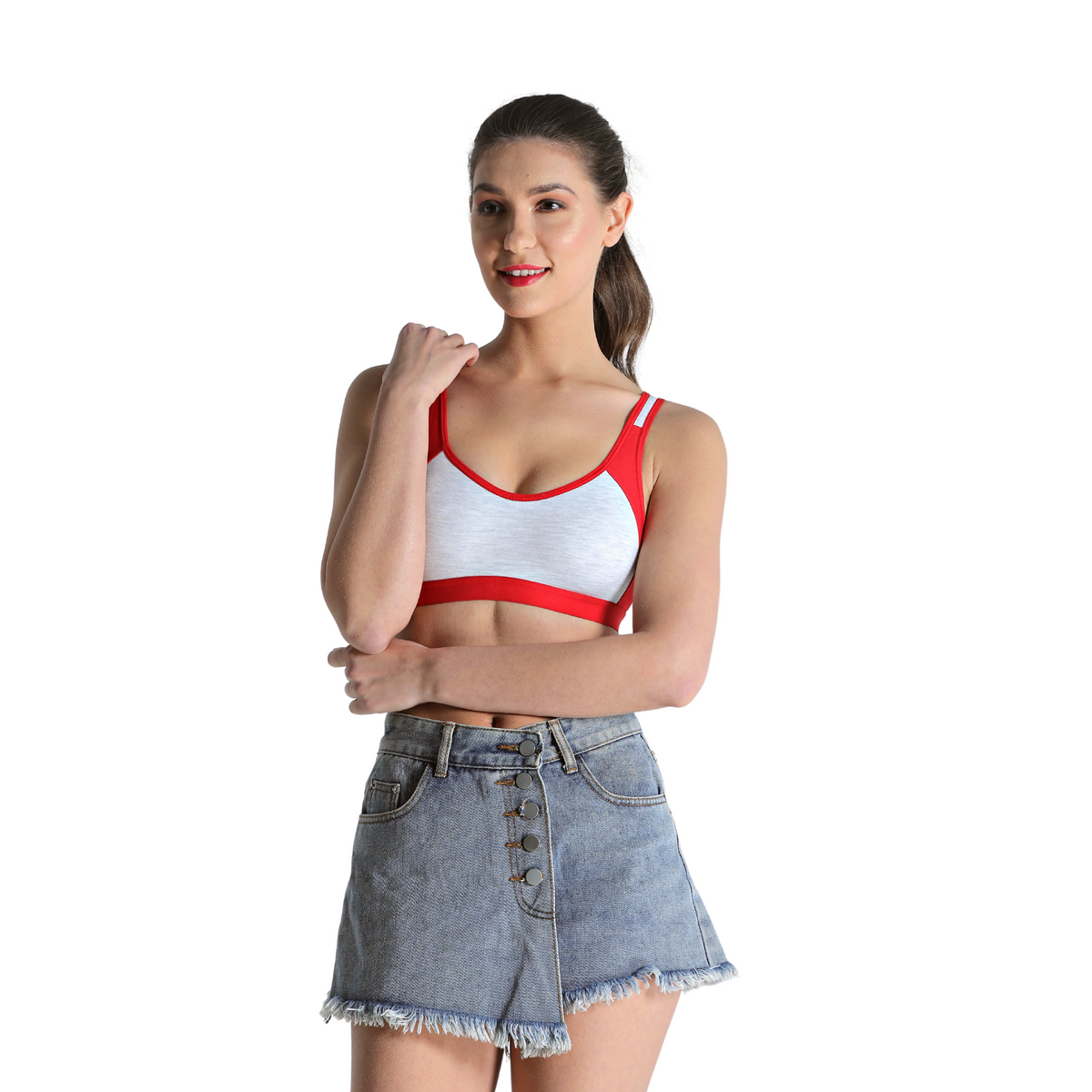 Deevaz Combo of 5 Non-Padded Cotton Rich Sports Bra In Multicolour with Dual colour Detailing.