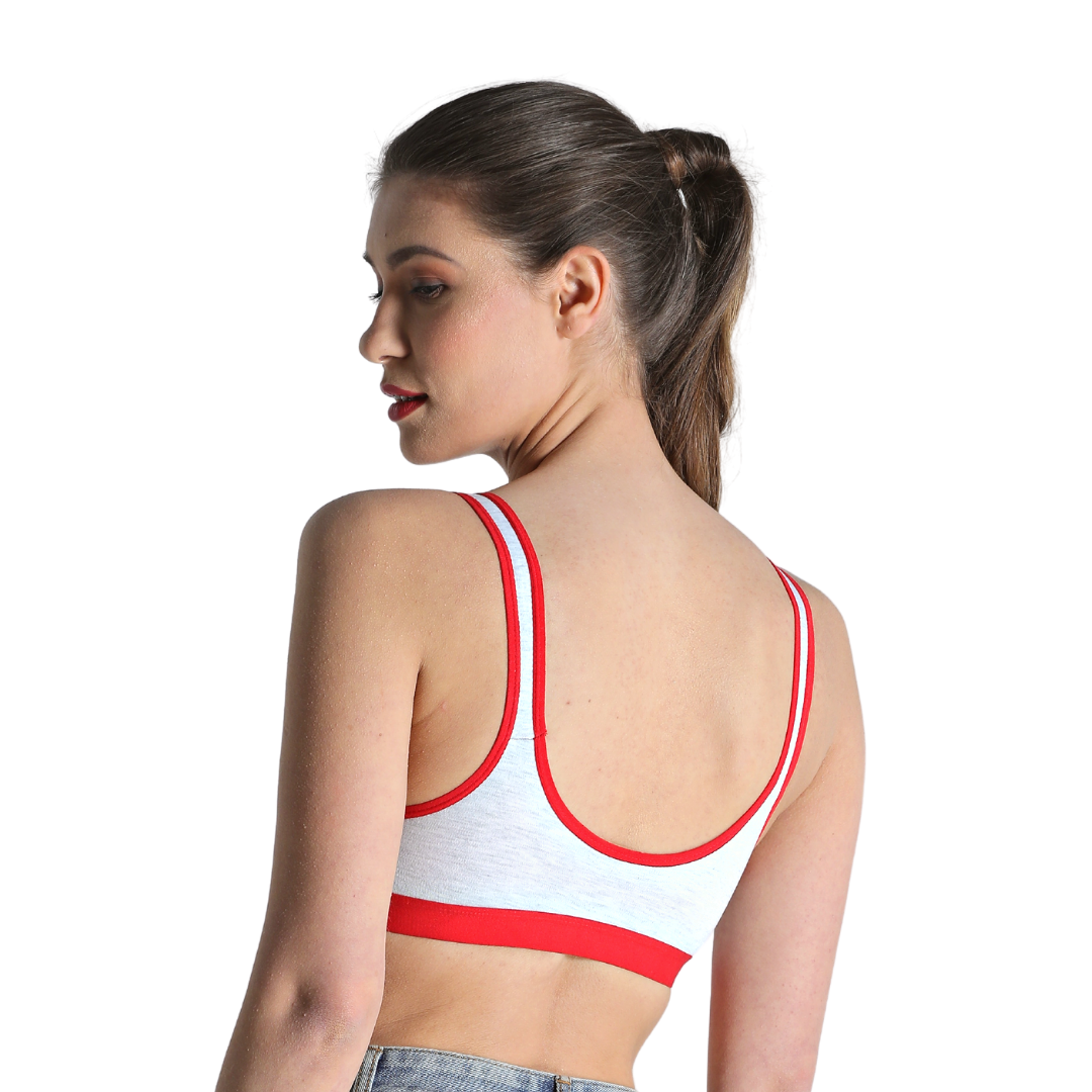 Deevaz Non-Padded Cotton Rich Sports Bra In Red Melange Colour Detailing.
