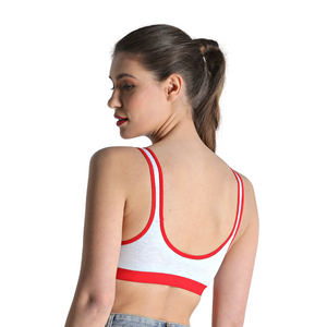 Deevaz Combo of 4 Non-Padded Cotton Rich Sports Bra In Blue, Black, Red & Burgundy Melange Colour Detailing.