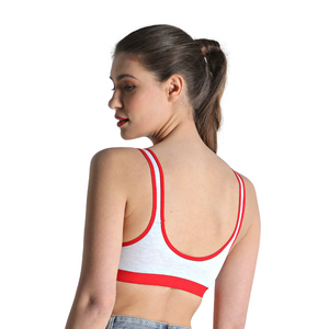 Deevaz Combo of 3 Non-Padded Cotton Rich Sports Bra In Red, Black & Fuchsia Melange Colour Detailing.