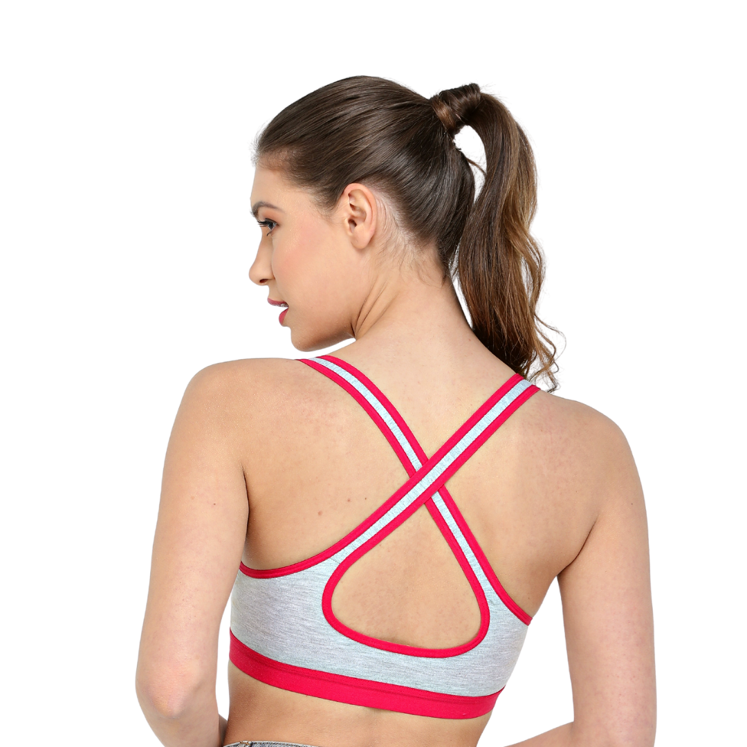 Deevaz Combo of 2 Non-Padded Cotton Rich cross back Sports Bra In Hot-pink  & Blue.