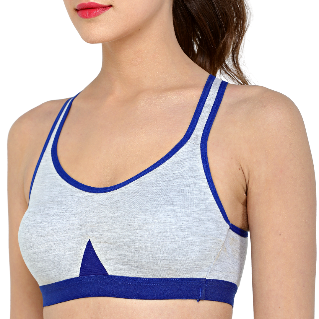 Deevaz Combo of 2 Non-Padded Cotton Rich cross back Sports Bra In Hot-pink  & Blue.