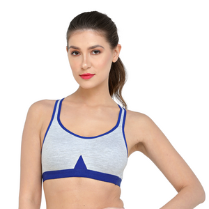 Deevaz Non-Padded Cotton Rich Cross Back Sports Bra In Blue Melange Co –