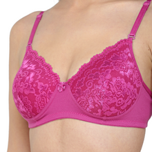 Load image into Gallery viewer, Deevaz Non-Wired Padded Full Coverage Bra In Pink Colour with lace detailing.