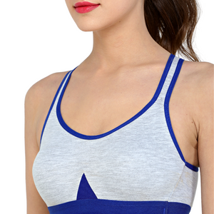 Deevaz Combo of 2 Non-Padded Cotton Rich Sports Bra In Red & Blue Melange Colour Detailing.
