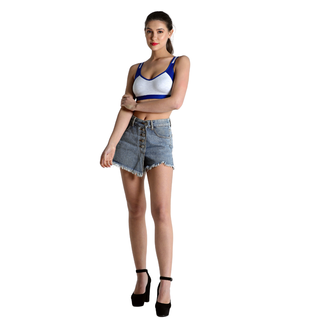 Deevaz Non-Padded Cotton Rich Sports Bra In Blue Melange Colour Detailing.