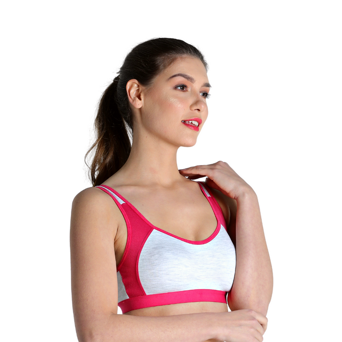 Deevaz Non-Padded Cotton Rich Sports Bra In Fuchsia Melange Colour Detailing.