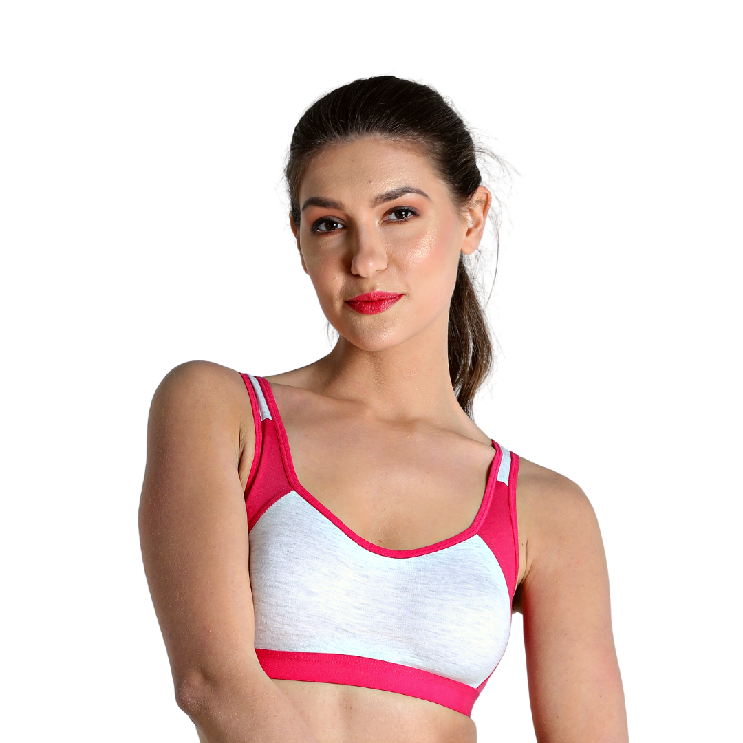 Deevaz Combo of 2 Non-Padded Cotton Rich Sports Bra In Fuchsia & Blue Melange Colour Detailing.