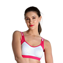 Load image into Gallery viewer, Deevaz Combo of 3 Non-Padded Cotton Rich Sports Bra In Red, Black &amp; Fuchsia Melange Colour Detailing.