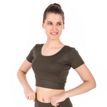 Load image into Gallery viewer, Deevaz Comfort Fit Active Crop T-shirt in Olive Green Colour.