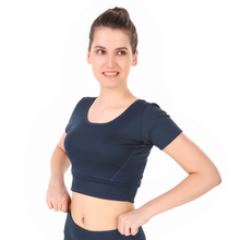 Load image into Gallery viewer, Deevaz Comfort Fit Active Crop Top in Navy Blue Colour.