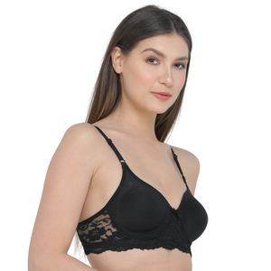 Deevaz Combo of 2 Maroon and Black Coloured Spacer Cup Light-Padded Non-Wired Full Coverage Lace Bras.