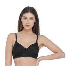 Load image into Gallery viewer, Deevaz Combo of 2 Maroon and Black Coloured Spacer Cup Light-Padded Non-Wired Full Coverage Lace Bras.