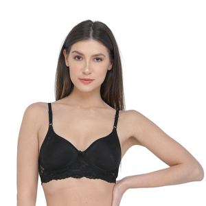 Deevaz Combo of 2 Maroon and Black Coloured Spacer Cup Light-Padded Non-Wired Full Coverage Lace Bras.
