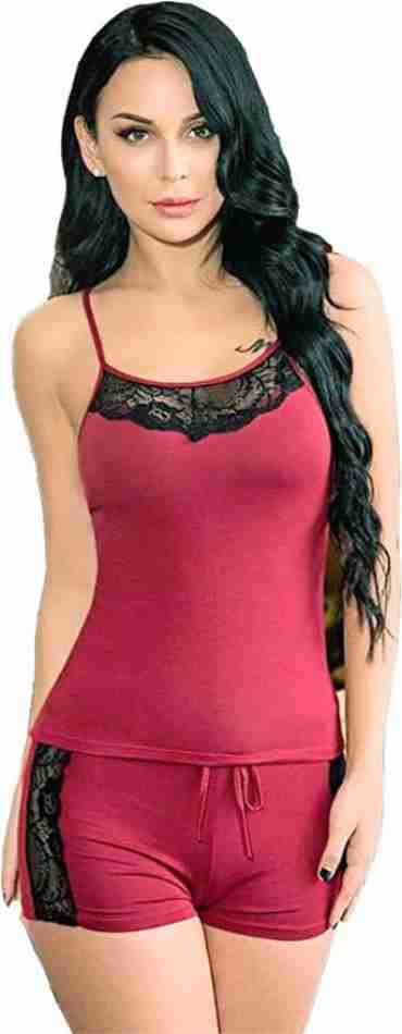 Deevaz Free Size Non-padded Camisole & Panty shorts Lingerie Set in Red Colour.