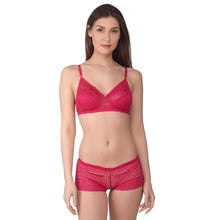 Load image into Gallery viewer, Deevaz Women&#39;s Non-padded Non-wired Bridal Lace Bra &amp; Brief set in Fuchsia Pink Colour.