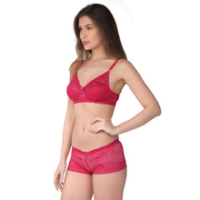 Load image into Gallery viewer, Deevaz Women&#39;s Non-padded Non-wired Bridal Lace Bra &amp; Brief set in Fuchsia Pink Colour.
