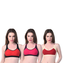 Load image into Gallery viewer, Deevaz Combo Of 3 Non-Padded Cotton Rich Racer Back Sports Bra with keyhole back detailing.