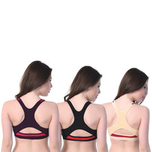 Load image into Gallery viewer, Deevaz Combo Of 3 Non-Padded Cotton Rich Racer Back Sports Bra with keyhole back detailing.