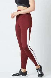 Deevaz Comfort & Snug Fit Active Ankle-Length Tights In Maroon Colour With Side Band Detailing.