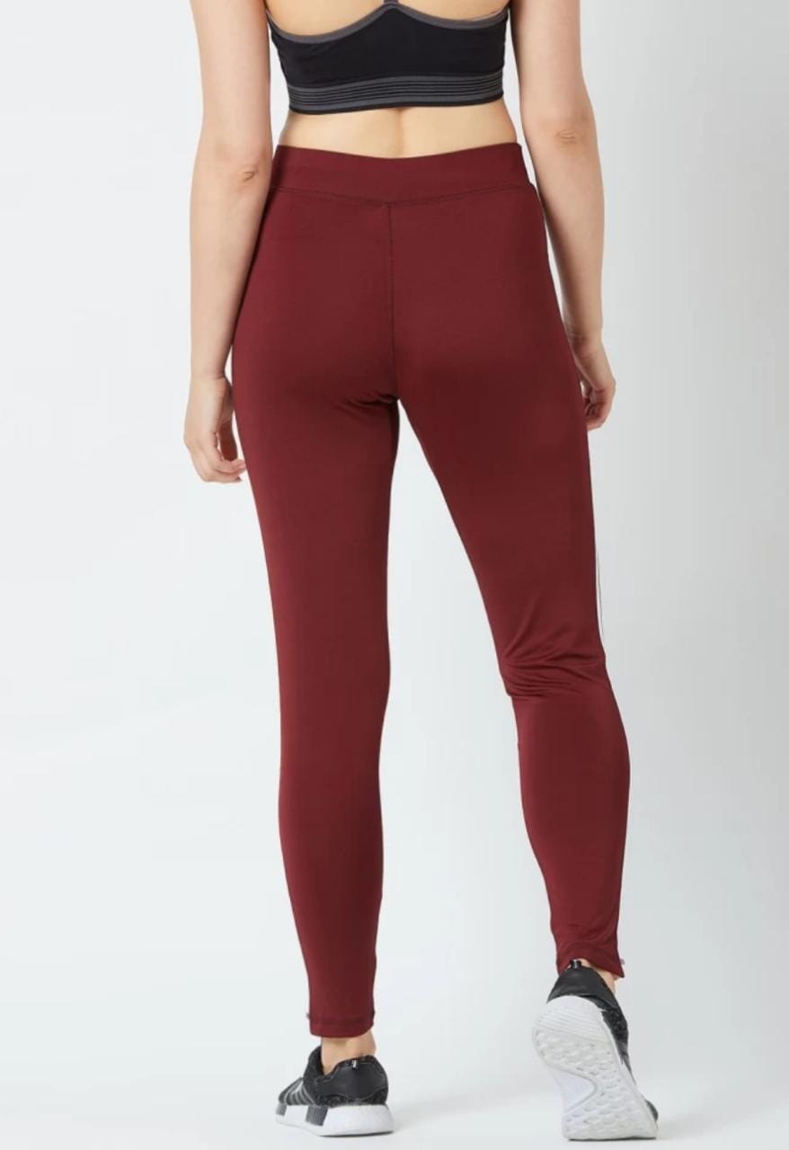 Deevaz Comfort & Snug Fit Active Ankle-Length Tights In Maroon Colour With Side Band Detailing.