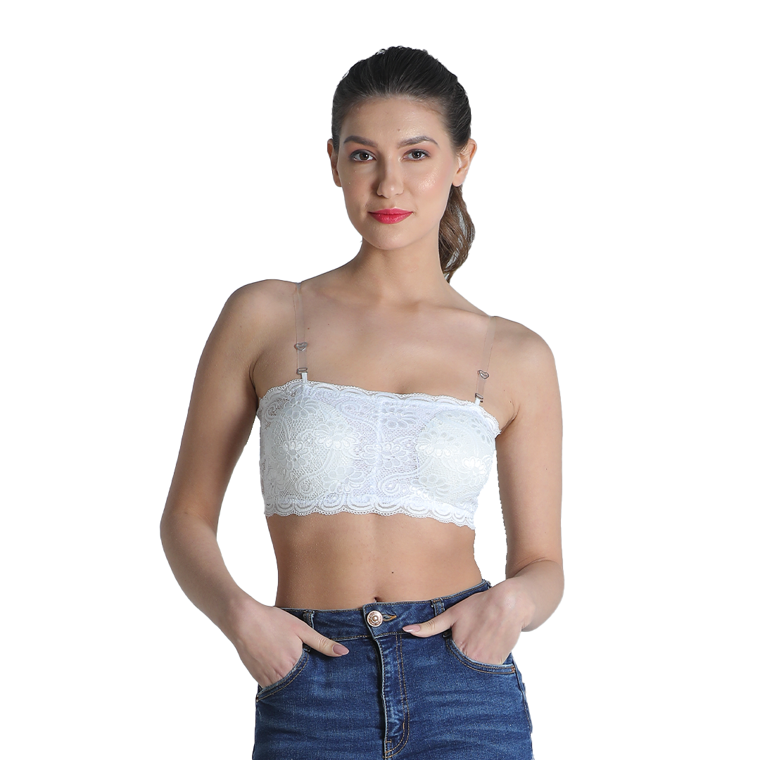 Deevaz Combo Of 2 Padded Tube Bra In Skin & White Poly-Lace Fabric With Removable Transparent Straps.