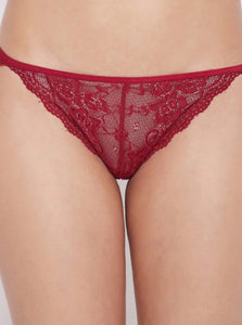 Deevaz Free Size Non-padded Floral Poly-Lace Bralette & Panty Lingerie Set in Maroon Colour.