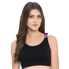 Load image into Gallery viewer, Deevaz Medium Impact Padded Non-Wired Sports Bra In Combo of 2 Carrot Pink &amp; Black Colour With Neon Cross Back Strap Detailing.