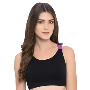 Deevaz Medium Impact Padded Non-Wired Sports Bra In Combo of 2 Carrot Pink & Black Colour With Neon Cross Back Strap Detailing.