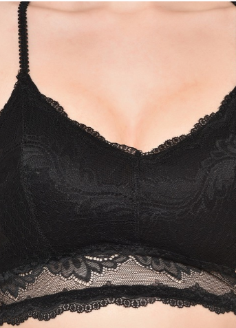 Deevaz Women Seamless Lace V-Neck Padded Bralette Spaghetti with Racer Chain Back Free Size (28 Till 34), Black