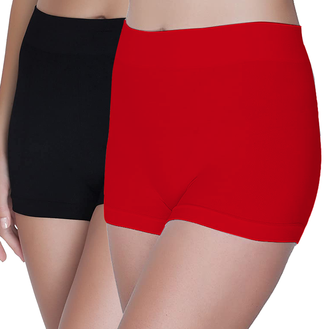 Deevaz Combo of 2 Mid Rise Full Coverage Seamless Boy Shorts In Red & Black colour.