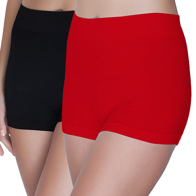 Deevaz Combo of 2 Mid Rise Full Coverage Seamless Boy Shorts In Red & Black colour.