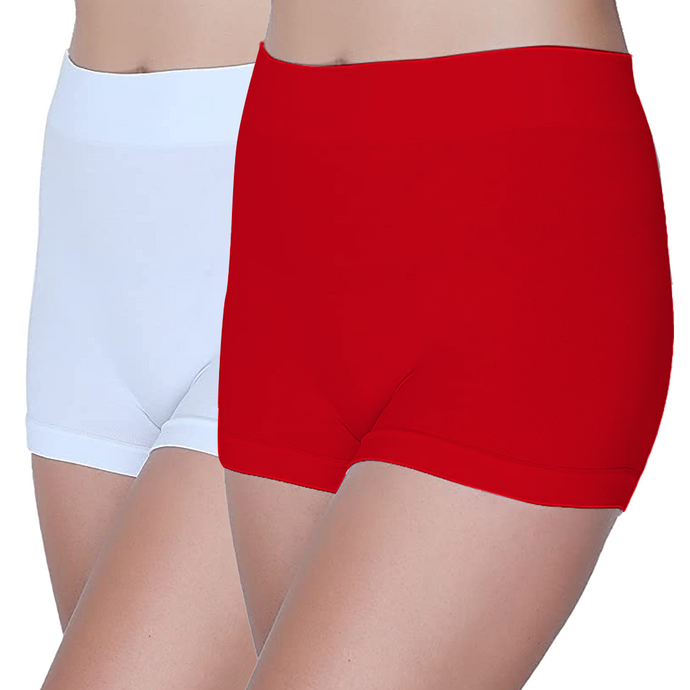 Deevaz Combo of 2 Mid Rise Full Coverage Seamless Boy Shorts In White & Red colour.