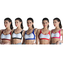 Load image into Gallery viewer, Deevaz Combo of 5 Non-Padded Cotton Rich Sports Bra In Multicolour with Dual colour Detailing.