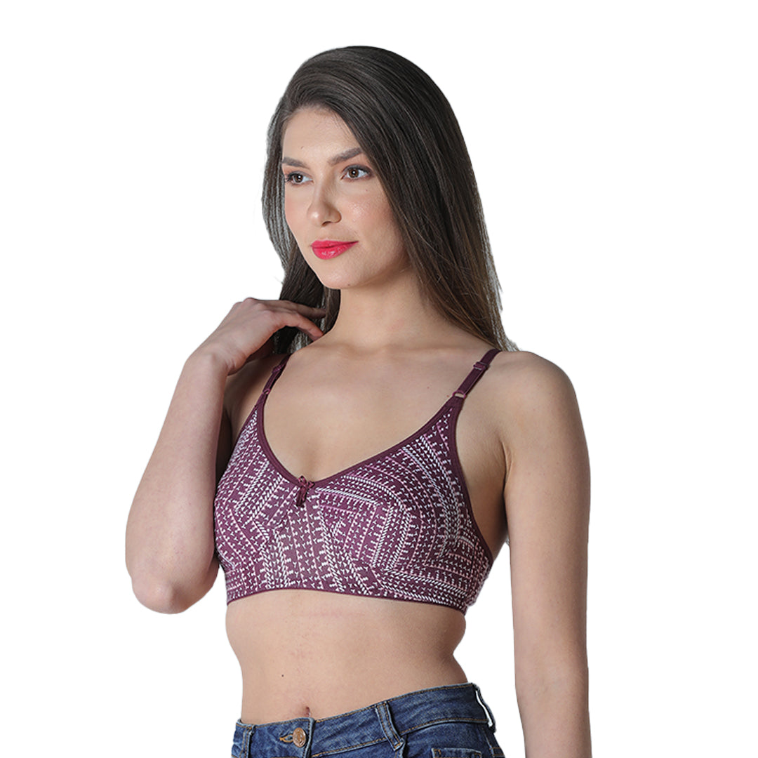 Deevaz Combo of 2 Non-padded, Non-wired bra in Grey and Purple Colour.