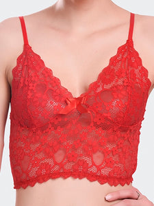 Deevaz Free Size Non-padded Bralette & Panty Lingerie Set in Red Colour.