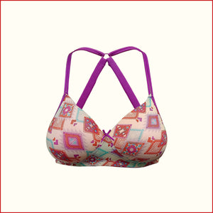 Deevaz Padded Non-Wired Full Cup Printed Racerback T-shirt Bra in Multicolour.