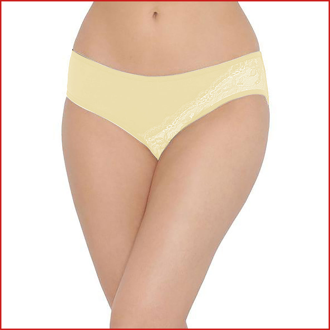 Deevaz Cotton Rich Mid Waist Hipster Panty with Side Lace Panel detail in Skin