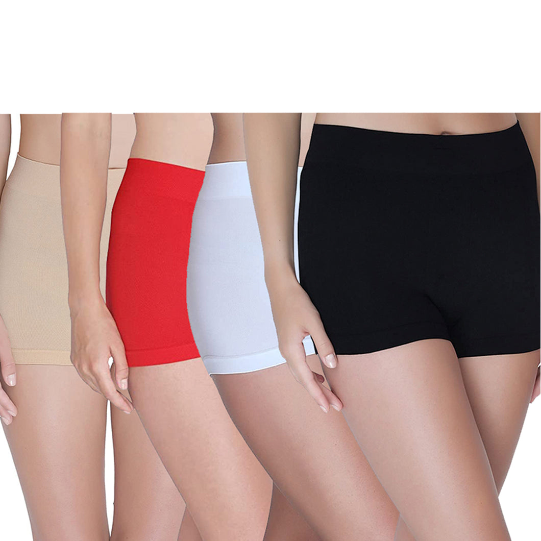 Deevaz Combo of 4 Mid Rise Full Coverage Seamless Boy Shorts In Multicolour