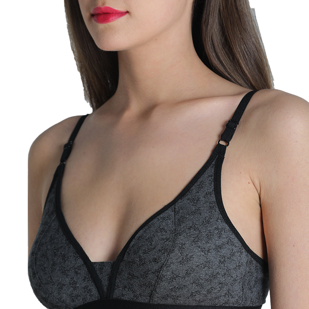 Deevaz Combo of 2 Non-padded, Non-wired bra in Grey and Purple Colour.
